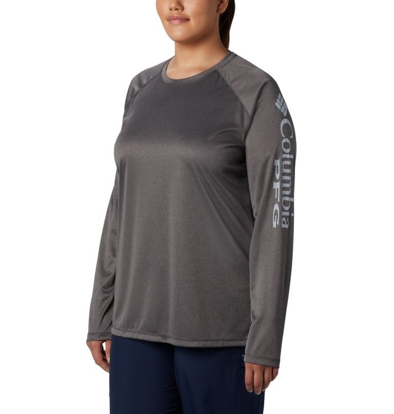 Hanorace Columbia PFG Tidal Tee Heather Long Sleeve Dama Gri Inchis | Plus Size SLZ71SQ0M